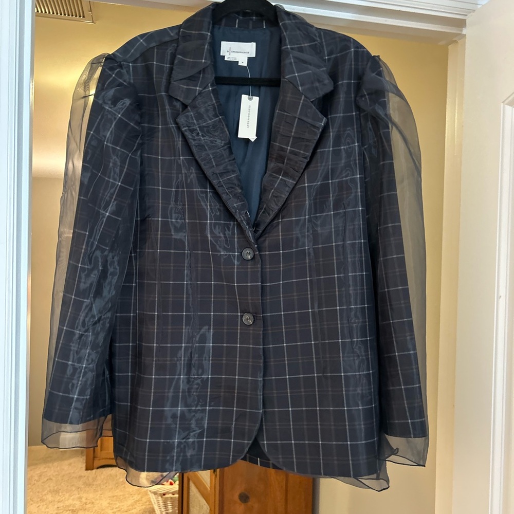 Anthropologie Women's Plaid Sheer Sleeve Jacket